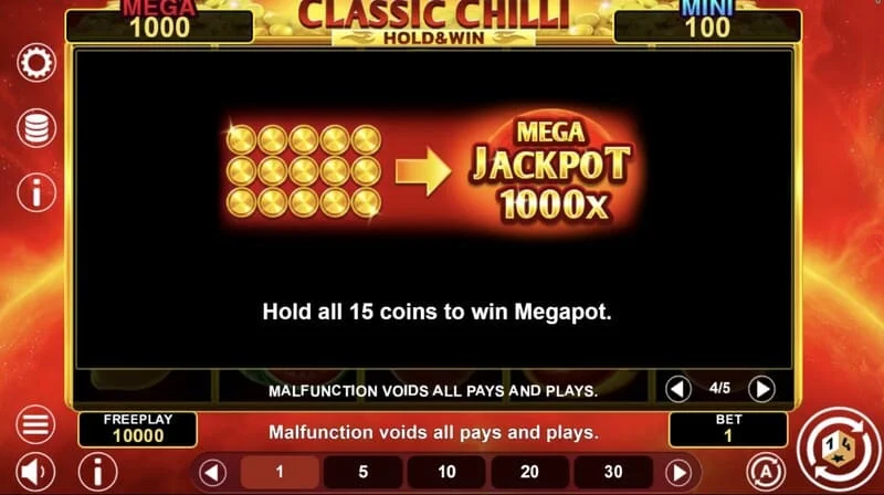 Classic Chilli Hold & Win – prikibę simboliai laimėjimo raunde